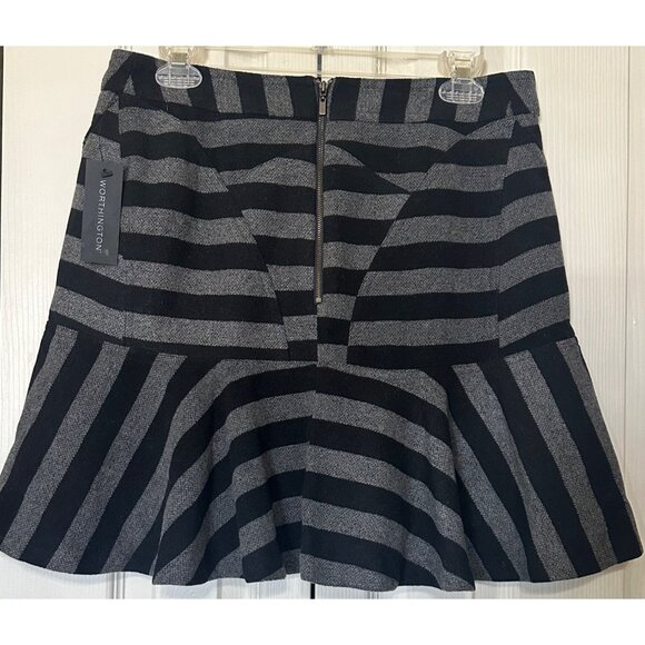 Worthington Mini Skater Skirt Wool Blend Black/Gray Stripes Women's Size 8 - Picture 14 of 16